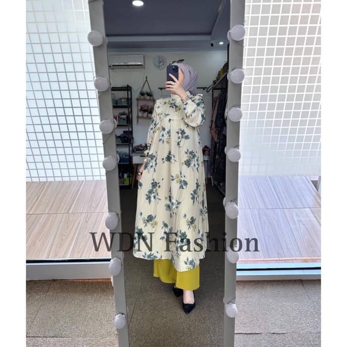 Ef Setelan Midi Katun Delvina Mix Pants / Oneset Setelan Tunik Wanita Rayon Premium Motif Bunga / On