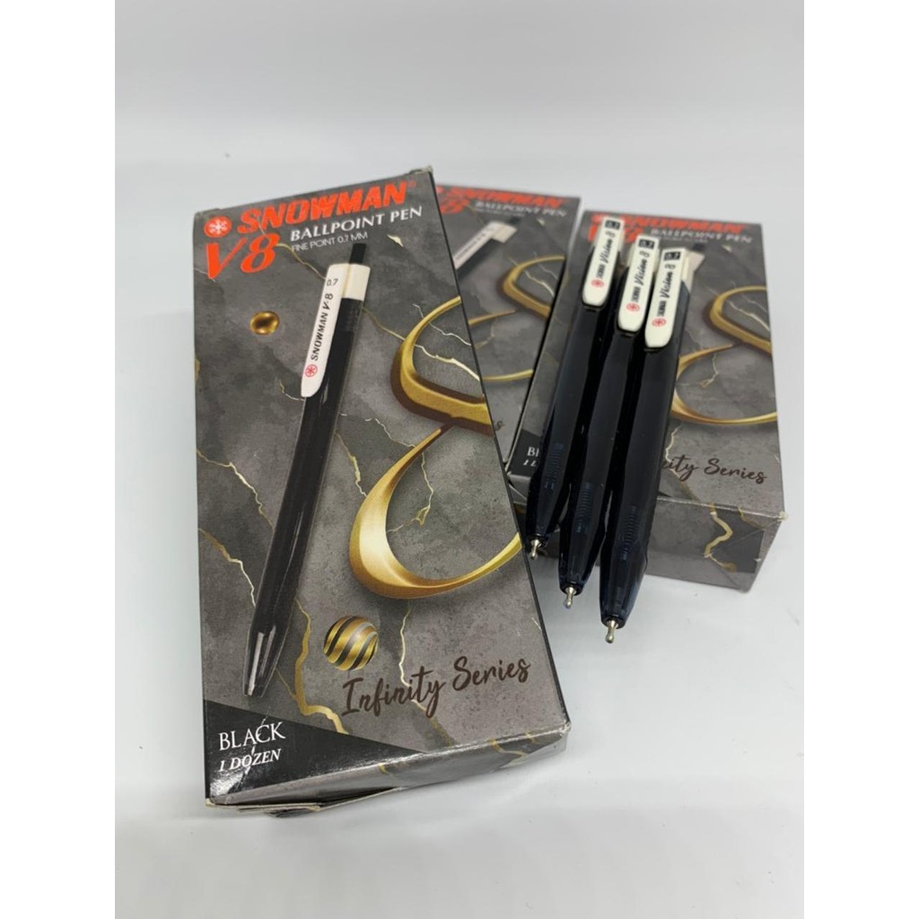 

[LUSIN] BOLPEN / PULPEN / BOLPOIN SNOWMAN V8 0.7 MM TINTA HITAM