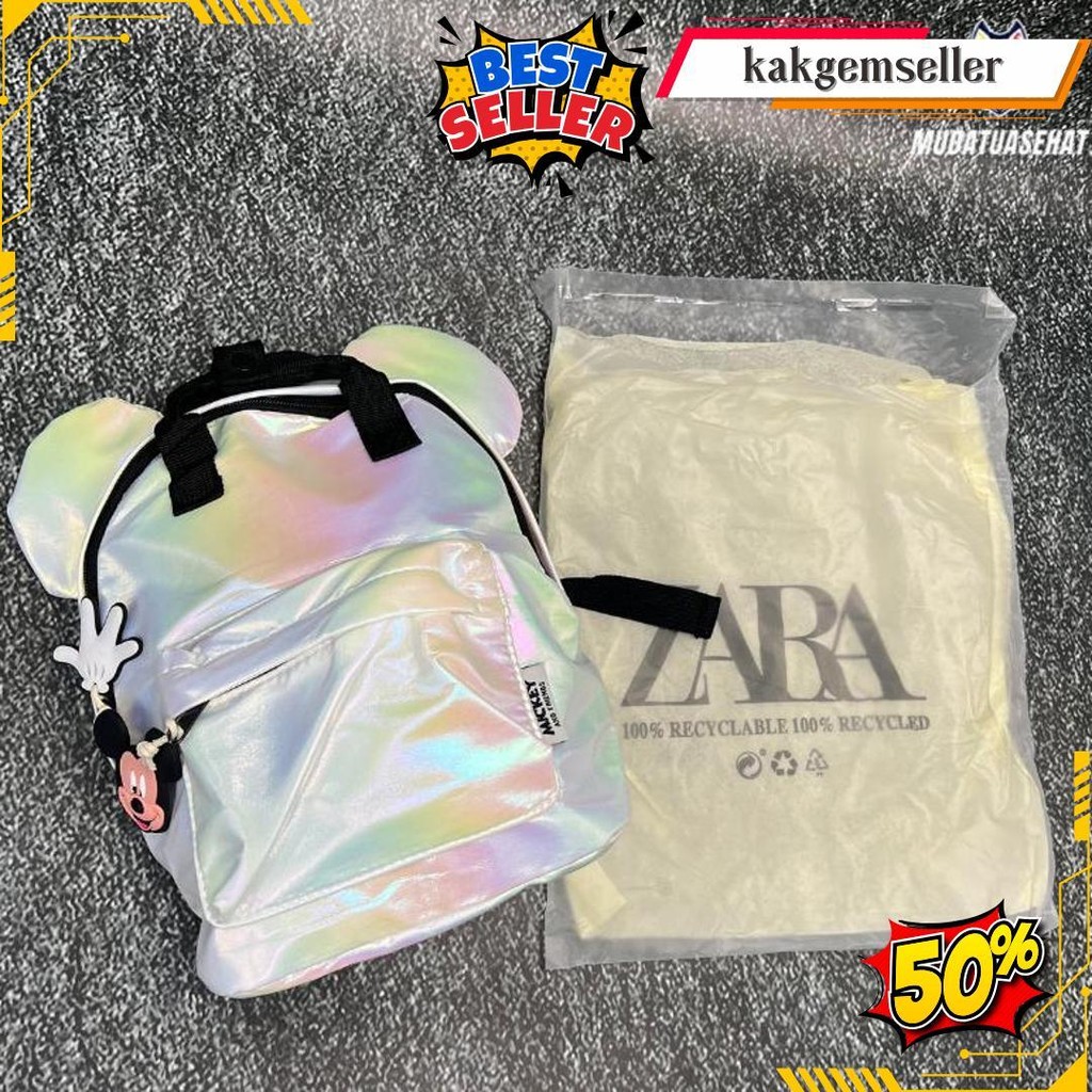Mickey X Zara Glitter Mini Backpack / Tas Ransel Anak /  Bagpack / Tas Sekolah / Tas Kuliah / Tas Ke