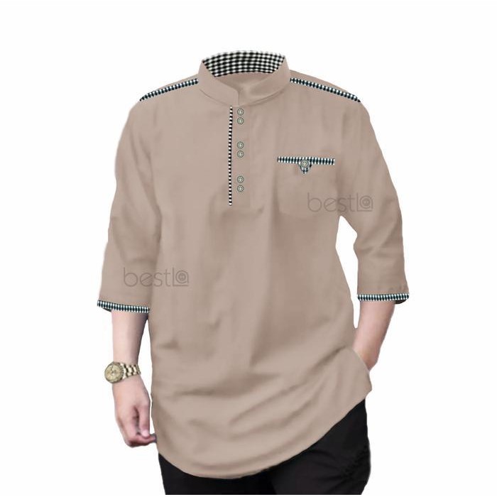 New Kurta Tojiro Baju Koko Qurta Pria Muslim Dewasa Lengan 3/4 Katun Toyobo Kombinasi M L Xl Xxl Xxx