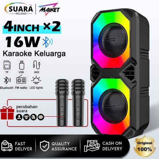 MAIKET 8-inch Speaker Bluetooth Karaoke with 2Mic Super Bass Besar Music Box Full Bass Portabel RGB 