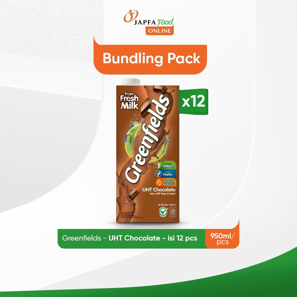 

Greenfields Susu UHT Chocolate 950ml - Paket Isi 12 - 100% Fresh Milk dari Greenfields Farm