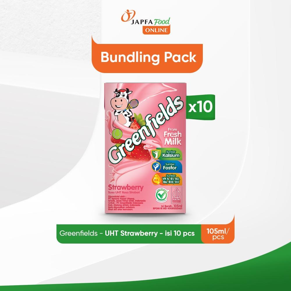 

Greenfields Susu UHT Strawberry 105 ml - isi 10 pcs - 100% Fresh Milk dari Greenfields Farm