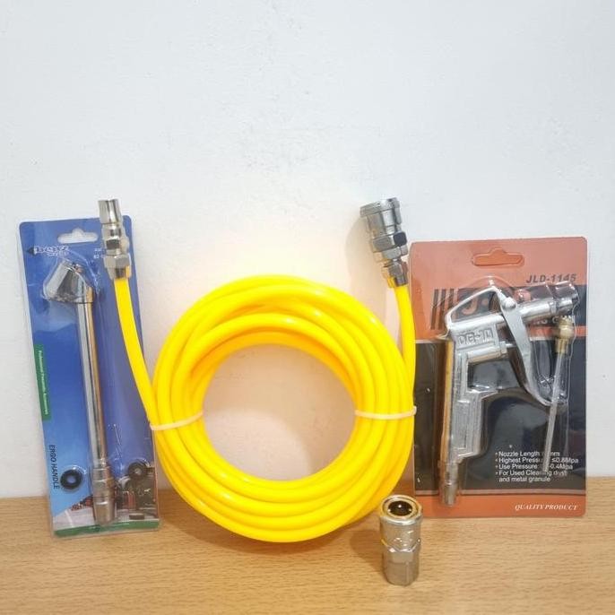 siap kirim paket 4in1 kompresor selang 6m + tire chuck + air duster + coupler sf20 | set komplit ang