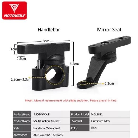 BARU BRAKET LAMPU KAMERA MOTOR MOTOWOLF MULTIFUNGSI BREKET ALLOY AKSESORIS TOURING