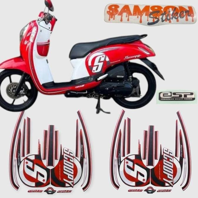 TERBARU STIKER STRIPING MOTOR HONDA SCOOPY FI 2015 2016 MERAH PUTIH FULL BODY LIS BODI STANDAR BERKU