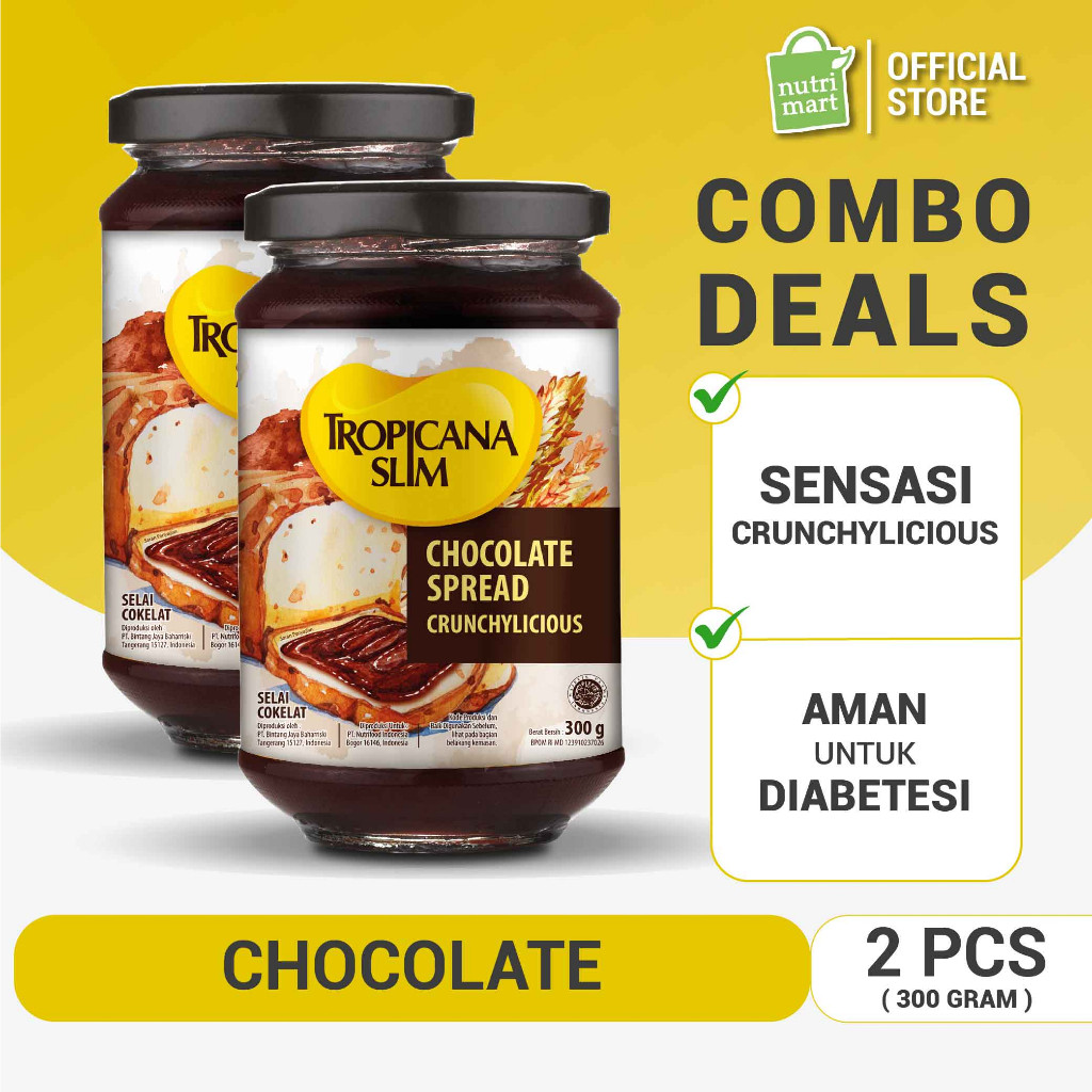 

Twin Pack - Tropicana Slim Chocolate Spread 300 gram - Selai Cokelat Nikmat Tanpa Gula Pasir