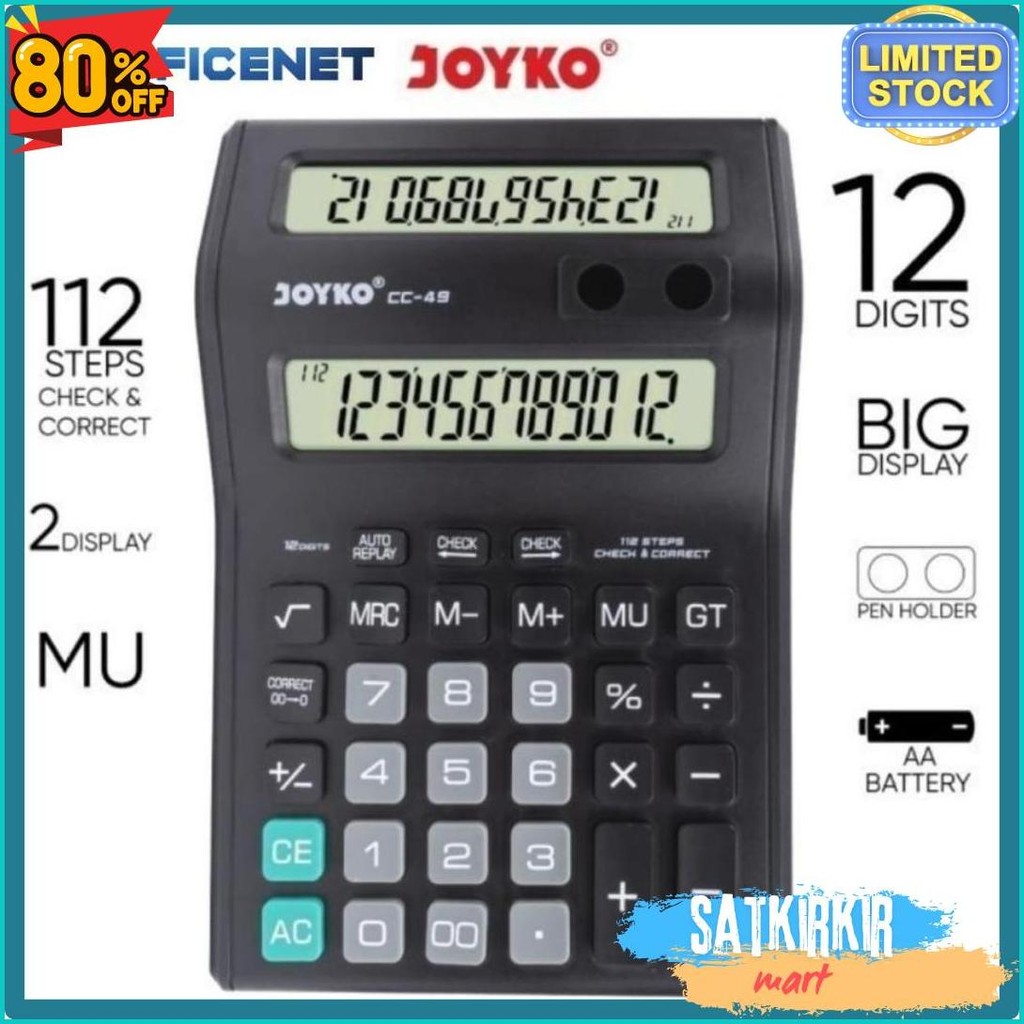 

Kalkulator Dagang 2 Layar Cc 49 Dual Display Calculator 12 Digit Joyko (Gratis Baterai) Flash Sale! Diskon Hingga 70%
