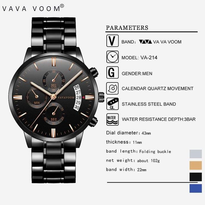 Jam Tangan Pria Vava Voom 100% Original Kronograf  214 Hadiah Watches