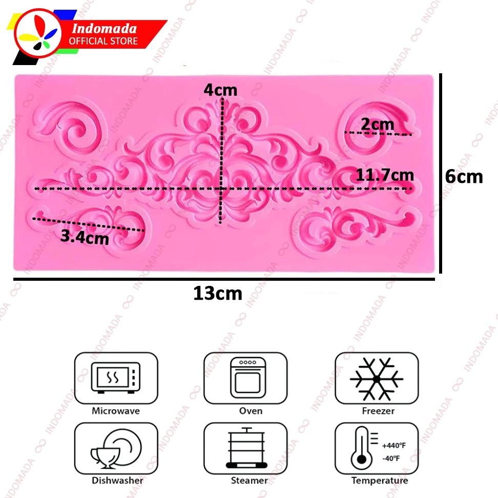 INDOMADA CETAKAN FONDANT SILIKON RENDA ORNAMEN BAROK EROPA BESAR 11.7 X 4 CM COKLAT SUGAR PASTE EPOK
