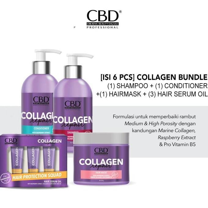 Original CBD Collagen Haircare Bundle (Isi 6 pcs) - Shampoo + Conditioner + Hair Mask + Serum Oil [F