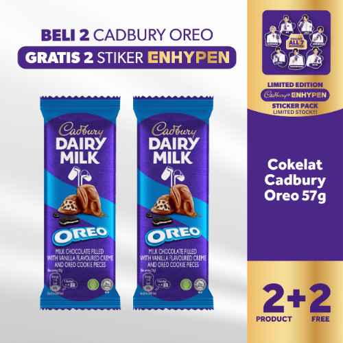 

[B2G2] Beli 2pcs Cadbury Oreo 57gr, GRATIS 2pcs Sticker Enhypen [LIMITED EDITION] | Cokelat Susu Original Premium Cemilan Favorit Keluarga