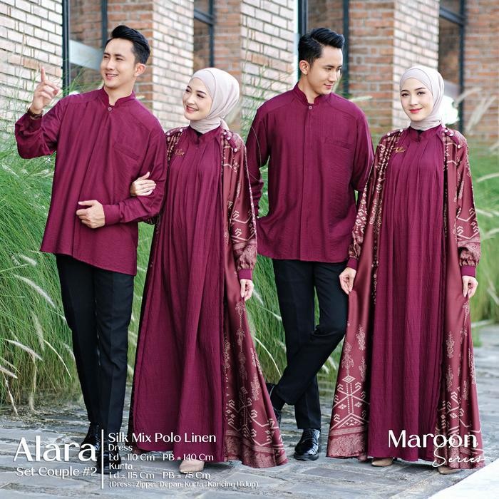 Bsh Alara Set Couple Dress Kurta Muslim Silk Mix Polo Linen Motif Batik Kombinasi Polos Gamis Koko B