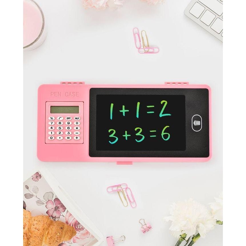

WSS AB182 Drawing Box Kotak Pensil Dan Papan Coret Kreatif Anak Dengan Kalkulator Digital Pad Edukasi Tempat Pensil Gambar + Kalkulator