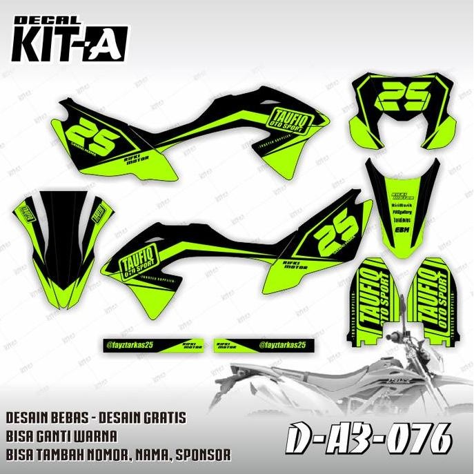 Decal Kawasaki KLX BF motif racing hitam hijau stabilo D-A3-076
