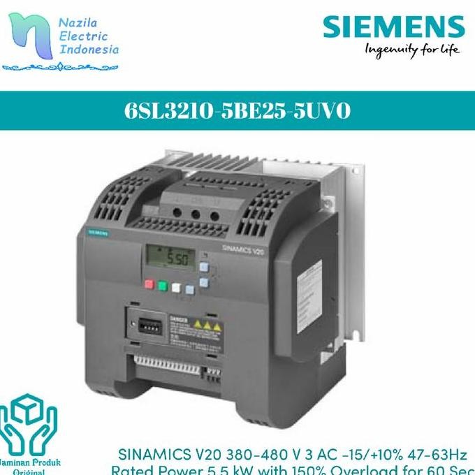 BEBAS ONGKIR - Siemens Sinamics 6SL3 210 / 6SL3210-5BE25-5UV0 Inverter V20 5.5kW 380V