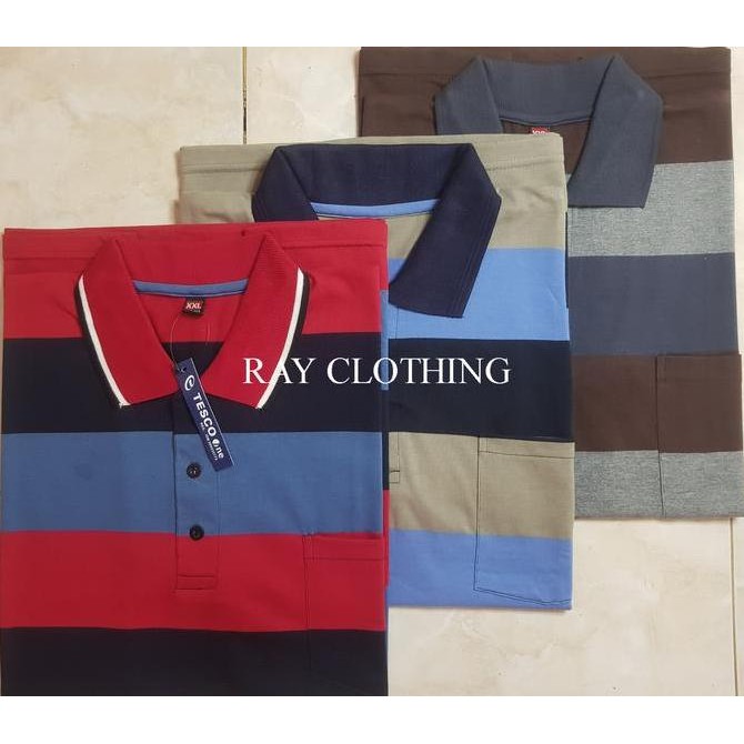 Kaos Kerah Salur Pria Dewasa Saku Depan Paketan 3pcs | Polo Shirt Cowok Keren Kekinian | Baju Krah M