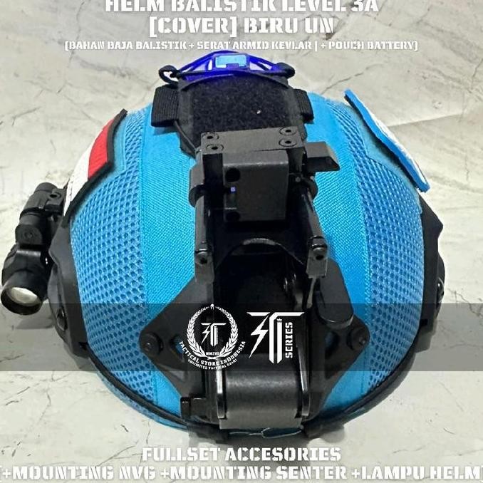 Terbaru Helm Tactical Balistik Biru Un Level 3A Fullset Mounting & Accesories