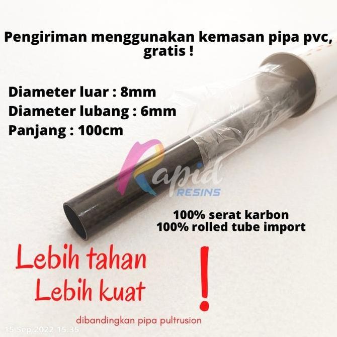 Pipa Carbon Tube 8 X 6 X 1000 Mm Serat Karbon 3K Id 8 Od 6