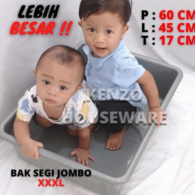 L Bak Segi Kotak Jumbo Besar Abu Plastik Awet Tebal Food Grade Taiwan 60X45X17CM Basin Baskom Serbag