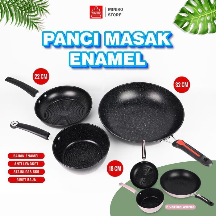 Panci Set 3In1 Anti Lengket - Variasi Warna Dan Ukuran Teflon Panci Wajan Kitchenware Pan Enamel Teb