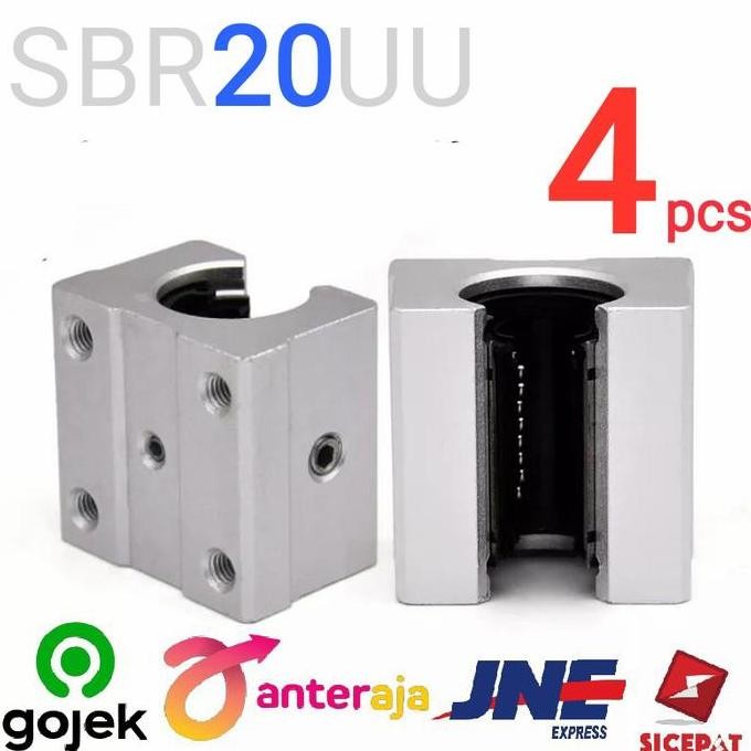 SBR20UU SBR20 SBR 20 LINEAR GUIDE BEARING BLOCK SLIDING CNC RAIL -4PCS ORIGINAL DAN TERPERCAYA