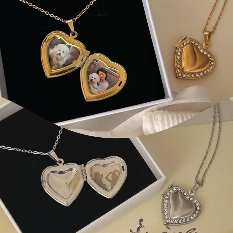 Siap Kirim Kalung Liontin Foto Love Note Heart Ukiran Nama Locket Gift Sirene Jewelry