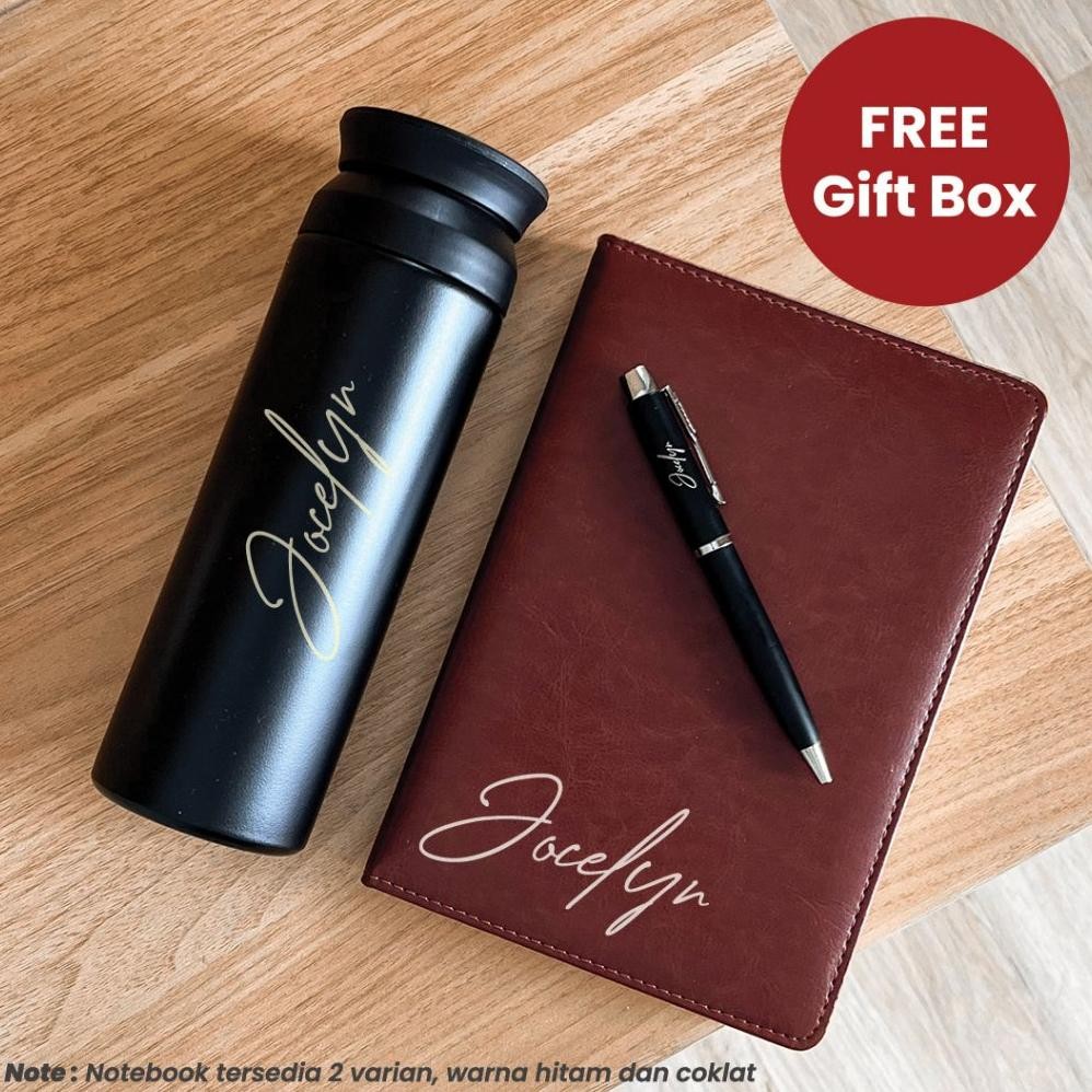 

Siap Kirim Paket Kado Tumbler Custom + Notebook Kulit + Pulpen Custom Hampers Wisuda Kado Ulang Tahun