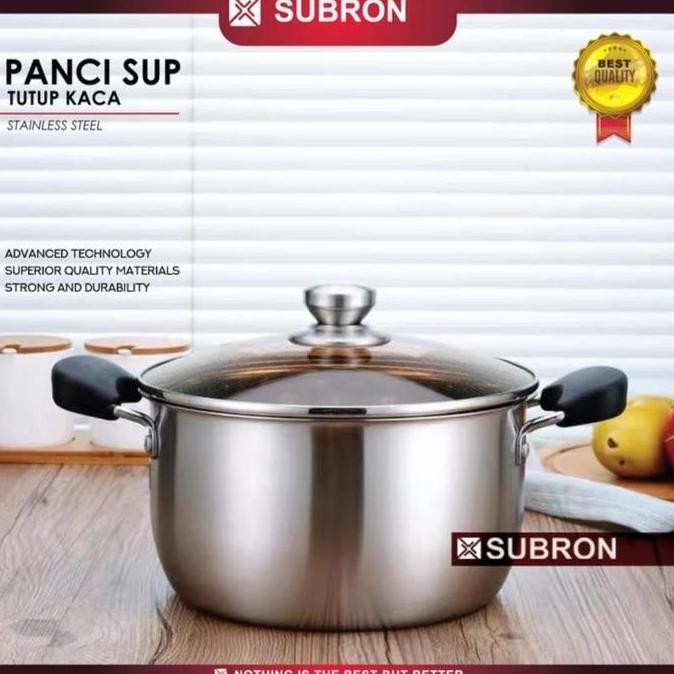 Subron Panci Sup 26 Cm Stainless Tebal Tutup Kaca