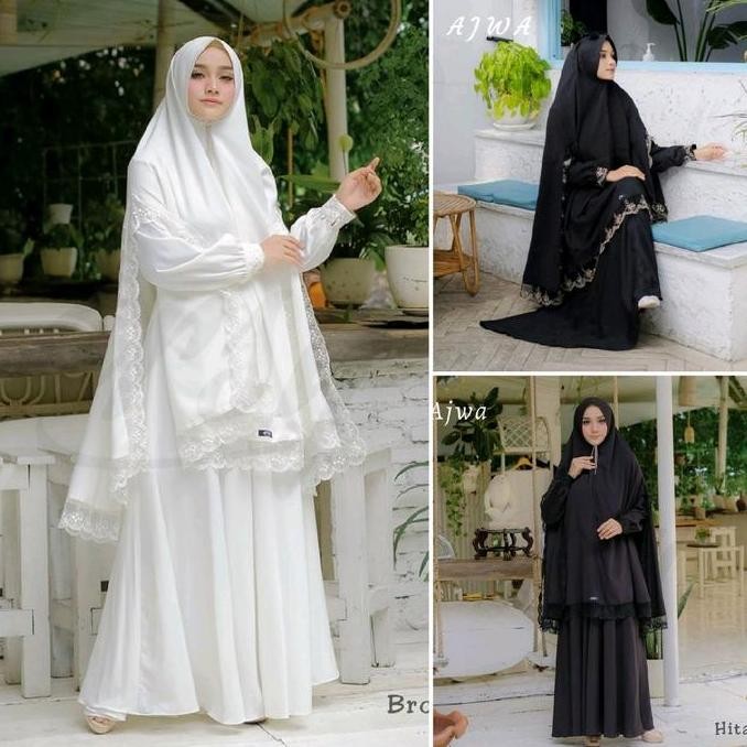 AJWA SYARI UMROH GAMIS RENDA PENGAJIAN SERAGAM UMROH GAMIS PUTIH RENDA KHIMAR SYARI JUMBO MUSLIM DRE