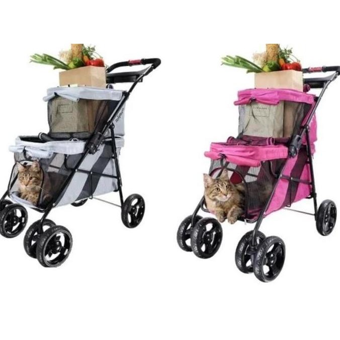 Pet Stroller Ibiyaya Double Decker Pet Bus Stroller Anjing / Kucing Kereta Dorong Anabul Pet Trolley