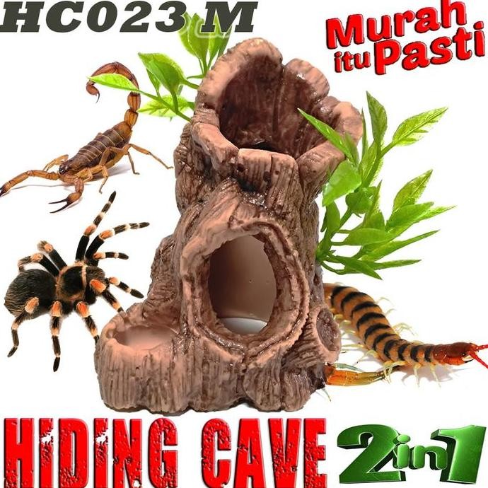 Hc023 Mini Hiding Cave Water Dish Pohon Kayu Tarantula Insecta