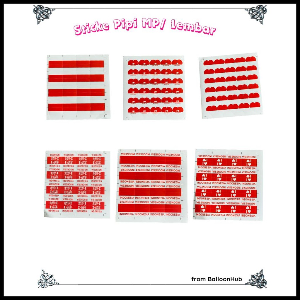 

STIKER MERAH PUTIH STIKER PIPI MERAH PUTIH 1 LEMBAR ISI 32 PCS DEKORASI 17 AGUSTUS