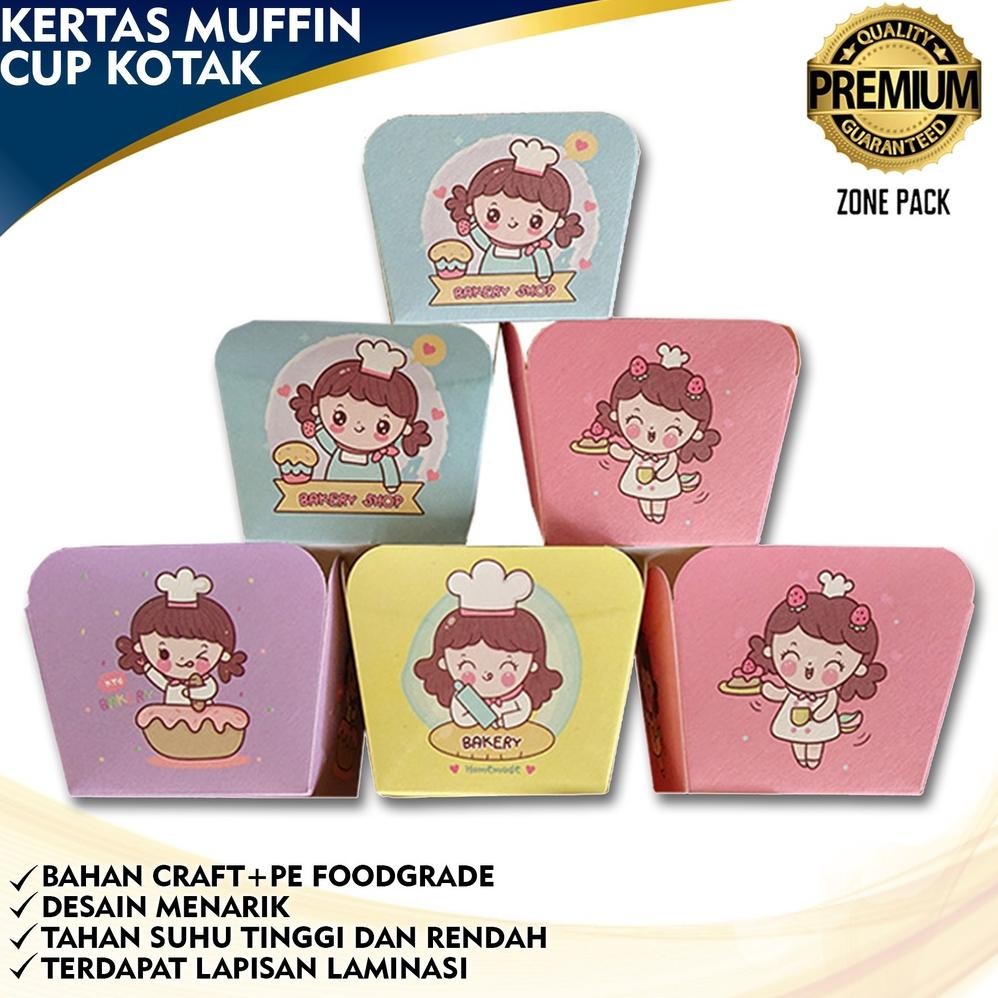 [50 PCS] Kertas Muffin Cup Kotak | Kertas Cupcake Motif Gadis Kecil | Kertas Muffin | Kertas Cup Cak