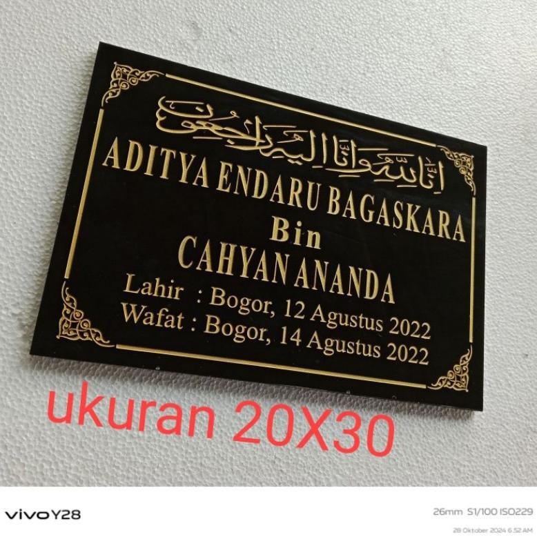 Nama Nisan Kuburan Granit 20X30 Cetakan Rapih Nugi