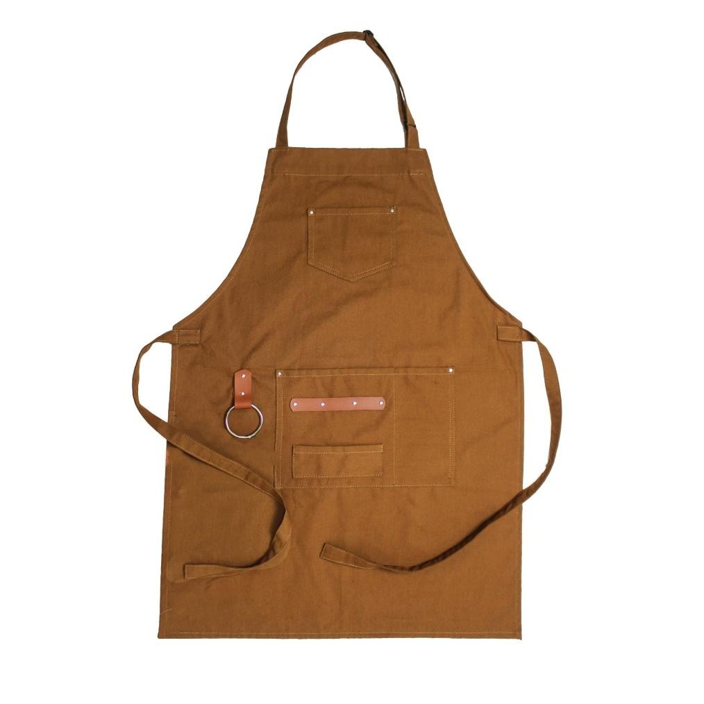 Monolog Apron Custom Barista Bartender Celemek Tali Leher Canvas Leather Pria Wanita Unisex Nugi