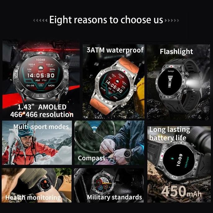 Baru Skmei B71 Smartwatch Amoled Aod Senter Mandiri Kompas Ketinggian Detak Jantung Jam Militer