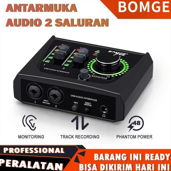 BOMGE 22M 2 CHANNEL USB AUDIO INTERFACE SOUNDCARD UNTUK REKAMAN, STREAMING DAN PODCASTING, DENGAN XL