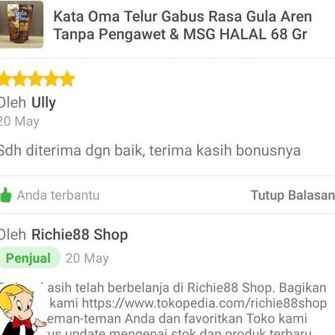 

JB Kata Oma Telur Gabus Rasa Gula Aren Tanpa Pengawet & MSG HALAL 68 Gr None