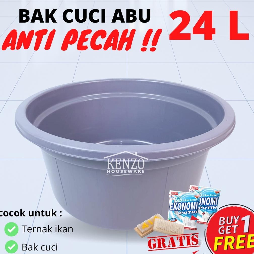 Baskom Bak ABU 22 24 Liter Plastik Jumbo Ember Cuci Baju Besar ANTI PECAH Nugi