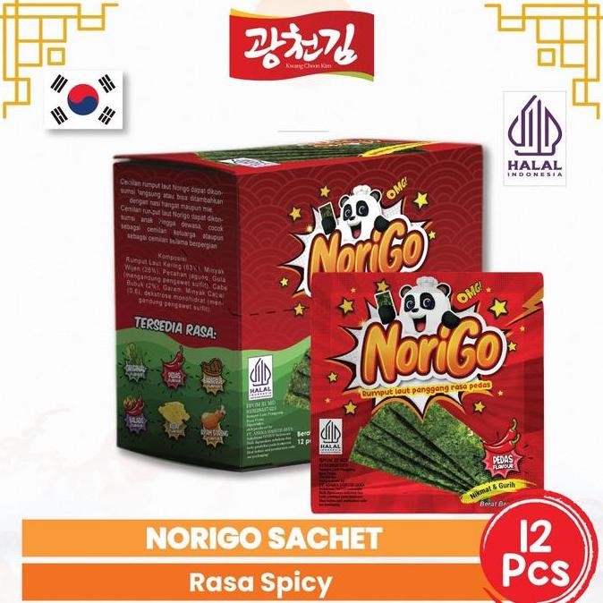 

JB Norigo 1 BOX ISI 12 / Nori Sachet Seaweed Snack 3g Halal Pedas None
