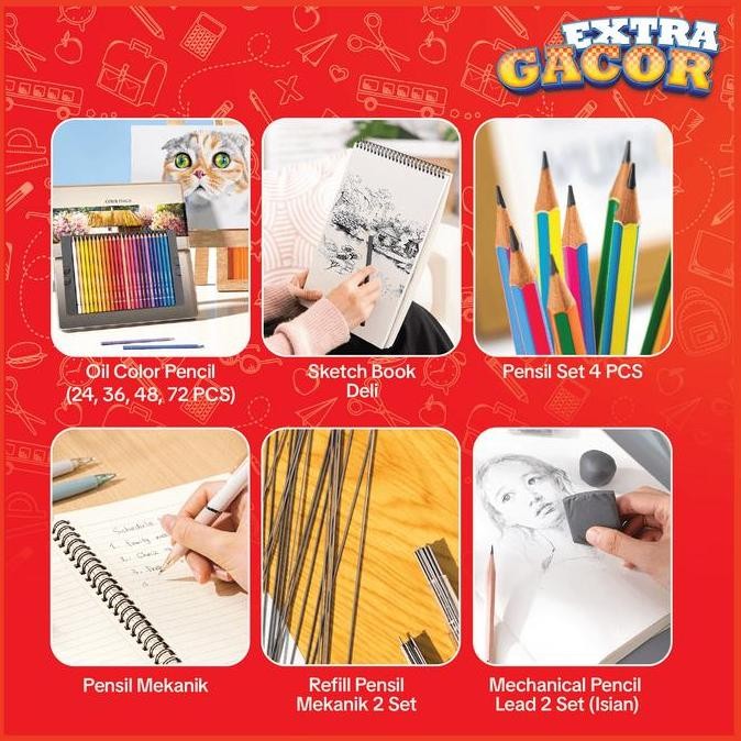 

Tersedia Paket Deli Combo Oil Pencil 24-72 + SketchBook + Gelpen Penghapus Kertas BTS Set