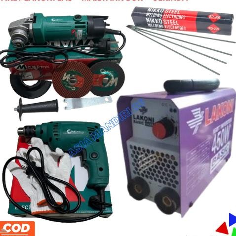 Terlaris Paket Mesin Las Lakoni Basic 124Ixr 450Watt + Mesin Gerinda Mailtank + Mesin Bor 10Mm Mailt