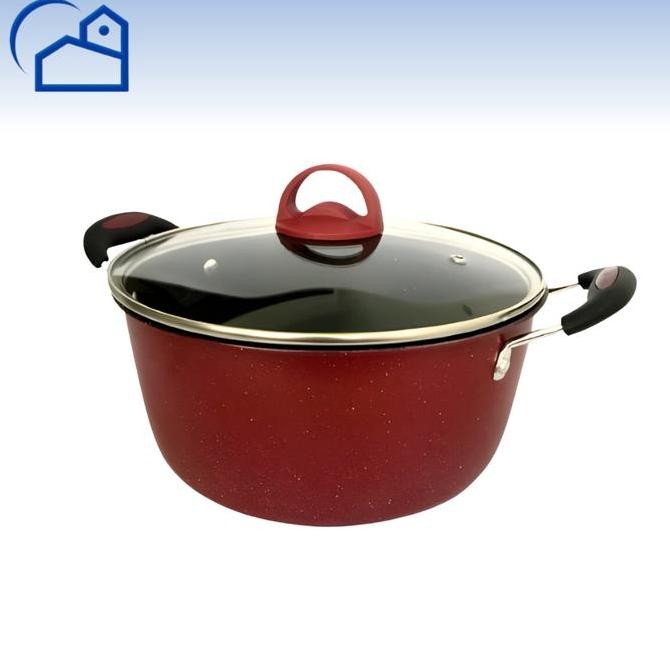 Panci Kuah Warna Gsf With Tutup Kaca / Panci Kuah Enamel 20Cm / Panci Sop Saucepan 24 Cm 4124 4120 B