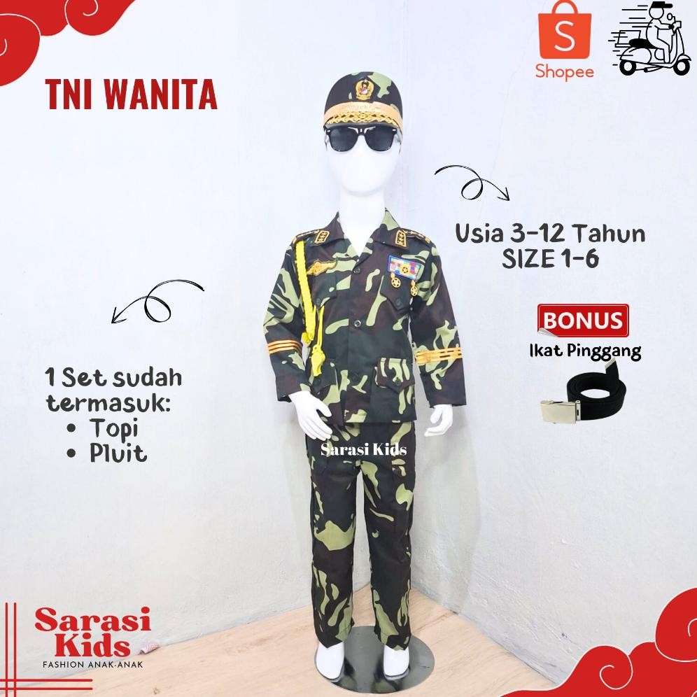 Baju tni anak wanita baju loreng anak perempuan kostum tentara anak perempuan baju profesi anak baju