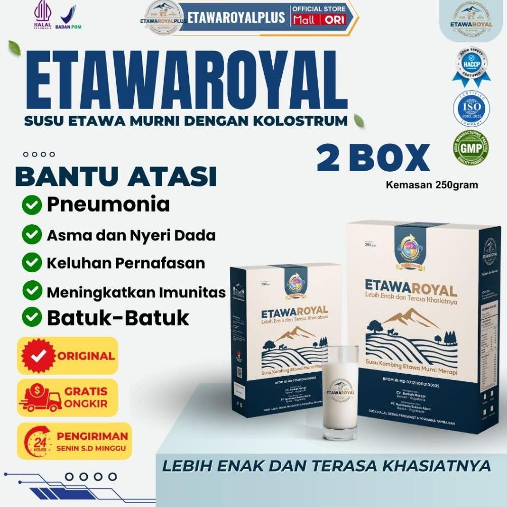 

NO_MORE ETAWAROYAL Platinum Perubahan merk Etawaplus Platinum [Resmi BPOM] PAKET 2 Box - Susu Etawa Kolostrum Untuk Sesak Nafas - Susu Therapy Tulang dan Pernafasan - Bukan Susu Etawaku - Bukan Etawalin - Susu Etawa Bagus Untuk Sesak Nafas