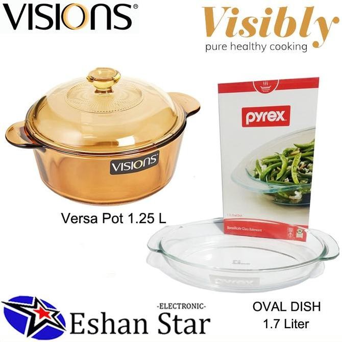 VISIONS Versa Pot Panci kaca 1.25L+Pyrex Oval dish 1.7L