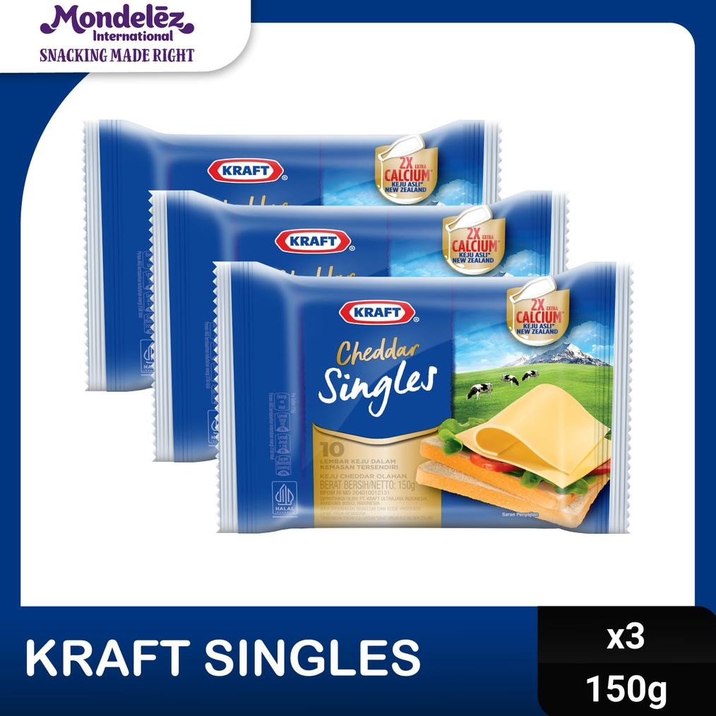 

NO_MORE Kraft Keju High Calcium Singles 10 Slice 150g 3x - Triple Pack - Untuk Cemilan, Topping, Burger