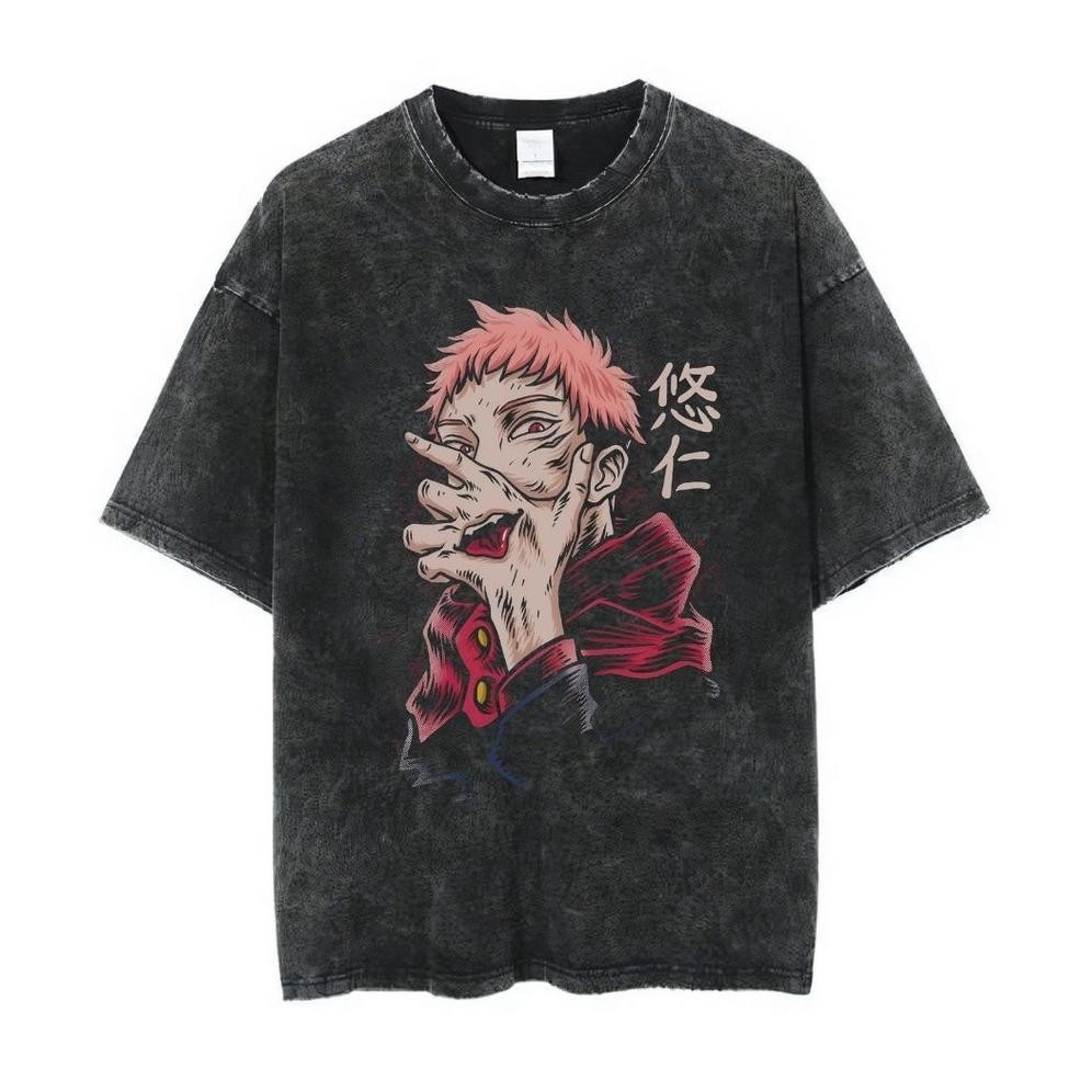 Promo Psycho Crucify "Itadori Yuji" Oversized T-Shirt Stone Wash Kaos Yuji Itadori Anime Kaos Jujuts