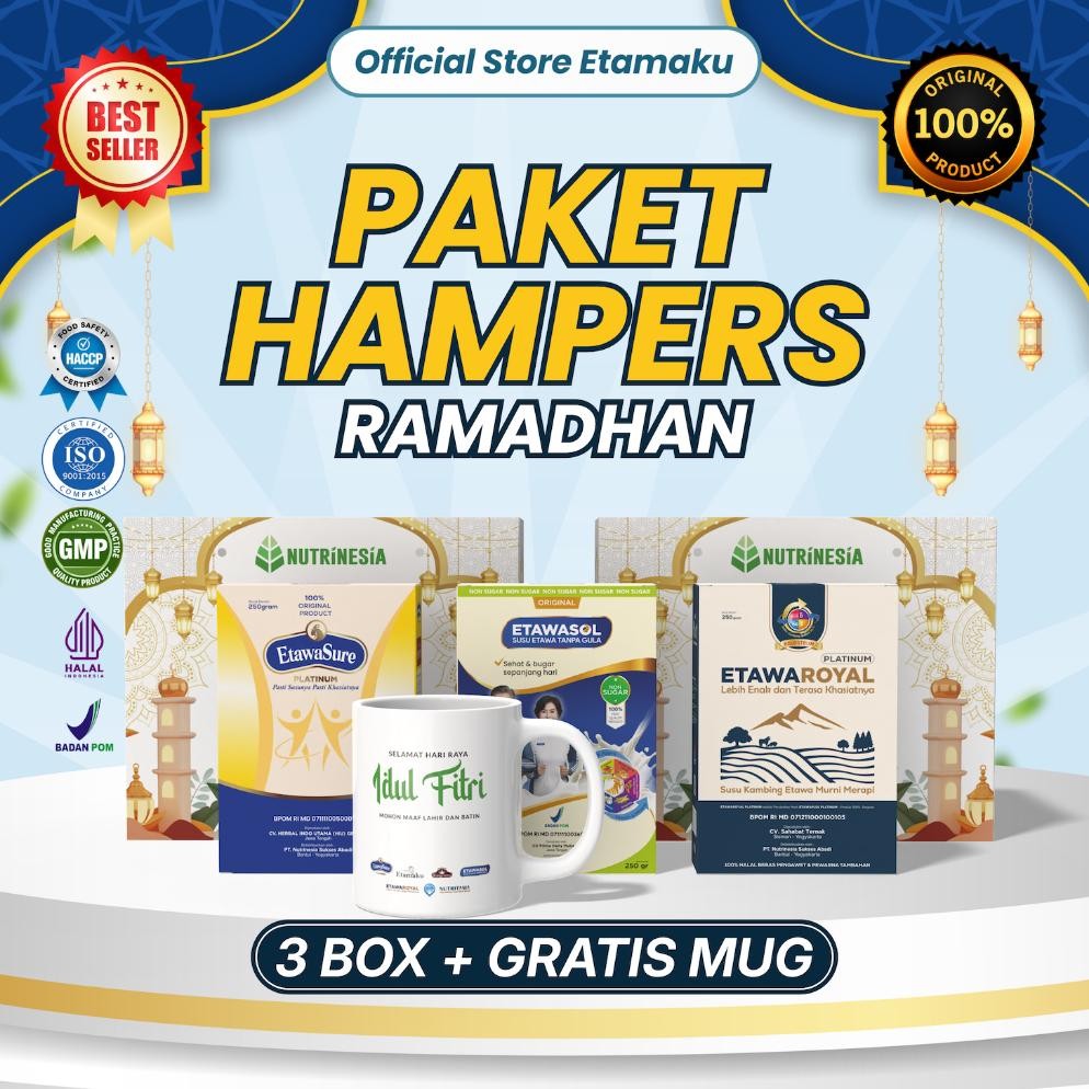 

NO_MORE Hampers Lebaran Susu Etawa 3 Box Mug Box Eksklusif Paket Gift Ramadhan Parcel Idhul Fitri Etawasure Etawasol Etawaroyal